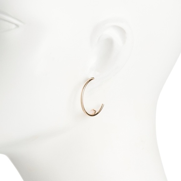 AllSaints Gold Tone Plated Brass Rose Quartz Stone Open Hoop Earrings New - Picture 2 of 2